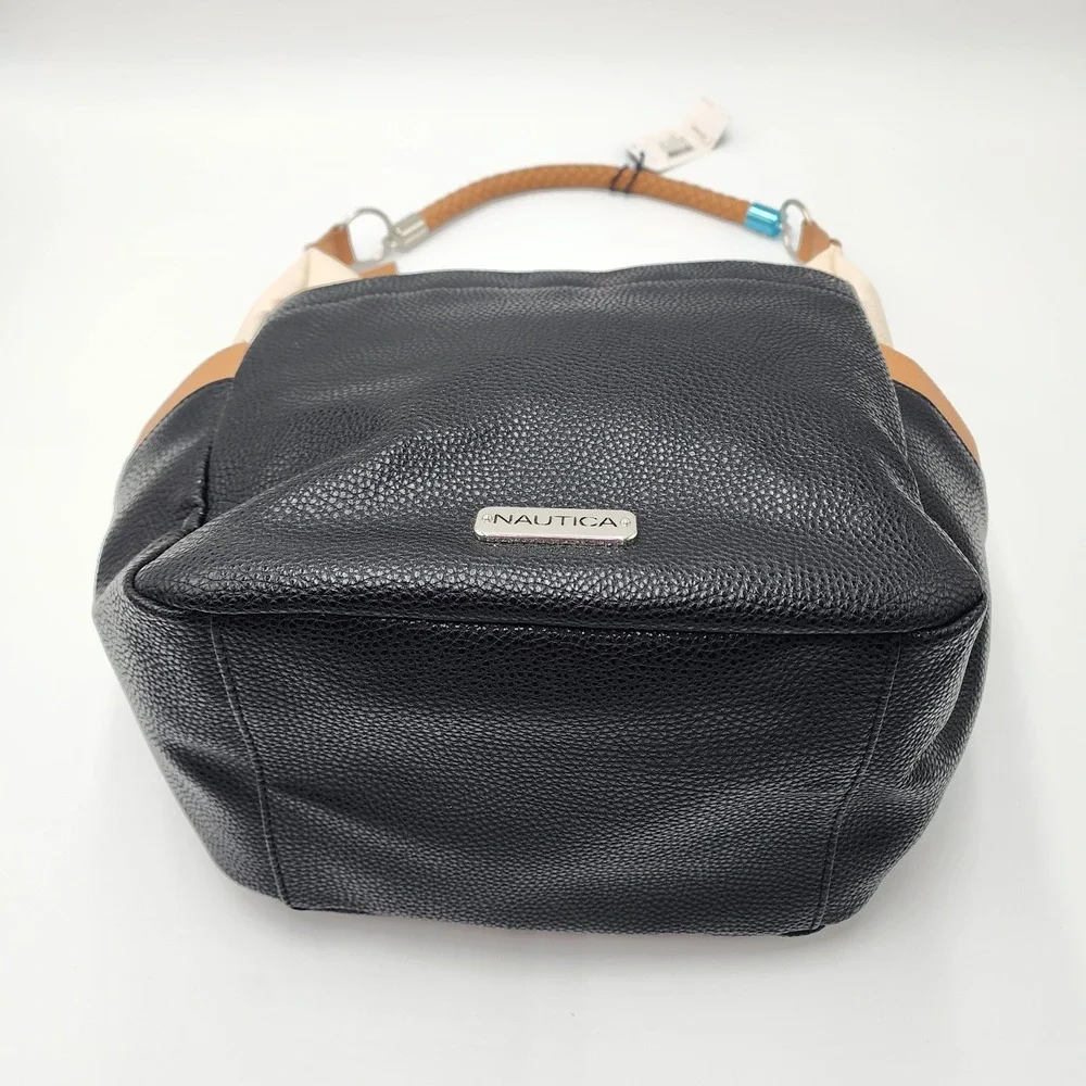 Nautica Hobo Colorblock Faux Leather Purse Cream/ Tan/ Black and Navy Y2K‎ NWT